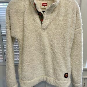 HOMAGE Women’s White Fleece/Polyester Quarter Button Sweater